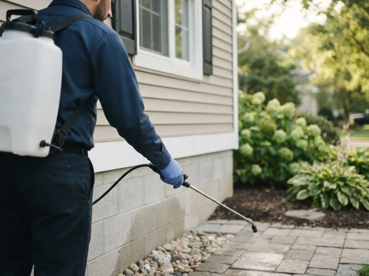 Pest control technician inspecting a home in Hartford, MI